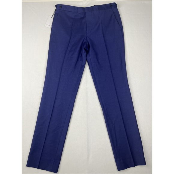 Reiss Christopher Twill Slim Fit Trousers 100% Wool Electric Blue Mens Sz 34x32